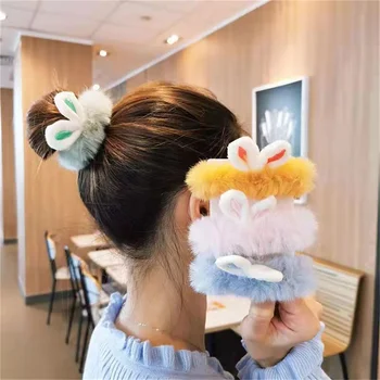 3D плюшевый кролик уши ободок для волос осень и зима девушка сердце конфеты цвет эластичный головной веревки женские аксессуары для волос