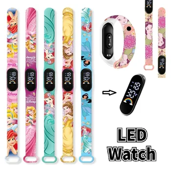 Модные детские часы Disney Princess, спортивный браслет для девочек, Водонепроницаемые детские светодиодные часы, сенсорные цифровые часы, подарок