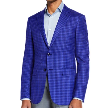 Мужская куртка Мужской пиджак, сшитый на заказ, модный блейзер в синюю клетку 2022 года, пальто, сшитое на заказ, Модные мужские блейзеры в синюю клетку