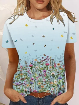 Женские модные футболки с цветочным 3D-принтом, летние футболки с коротким рукавом, футболки с кавайным цветочным рисунком, свободная одежда оверсайз