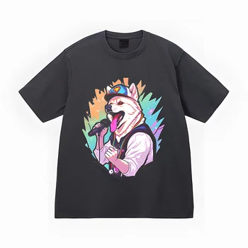 Свободная и универсальная модная футболка с изображением хип-хоп певицы из чистого хлопка для мужчин и женщин в стиле домашних животных, вдохновленная собаками