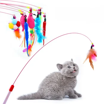 Интерактивная игрушечная палочка-дразнилка для кошек с колокольчиком и пером, игрушки для кошек, интерактивная игрушечная палочка-дразнилка для домашних кошек, палочка для игрушек
