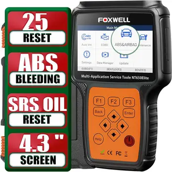 FOXWELL Автомобильный сканер NT650 Elite OBD2 Сканер с ABS и SRS, Инструмент Сканирования ABS с 25 Сбросами, Инструмент Сброса Подушки безопасности, Инструмент Сканирования Слива ABS