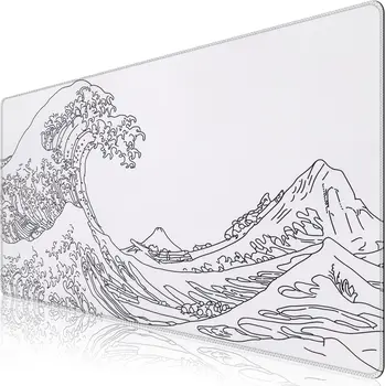 Большой Коврик Для Мыши White Wave of Kanagawa Игровой Коврик Для Мыши с Прошитыми Краями На Резиновой Основе 35,4x15,7 дюйма для Игровой Офисной Работы